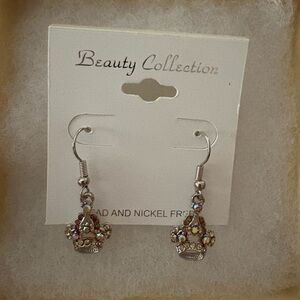 Silver crown dangle earrings